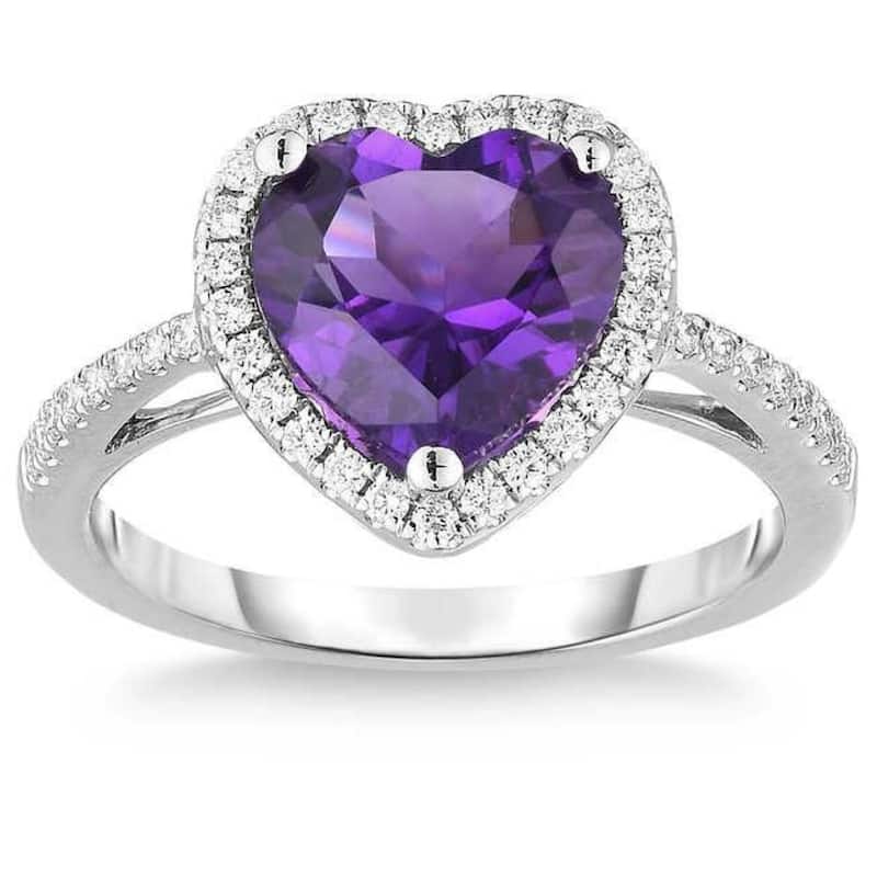 8mm Heart Amethyst & Diamond Ring in White Gold
