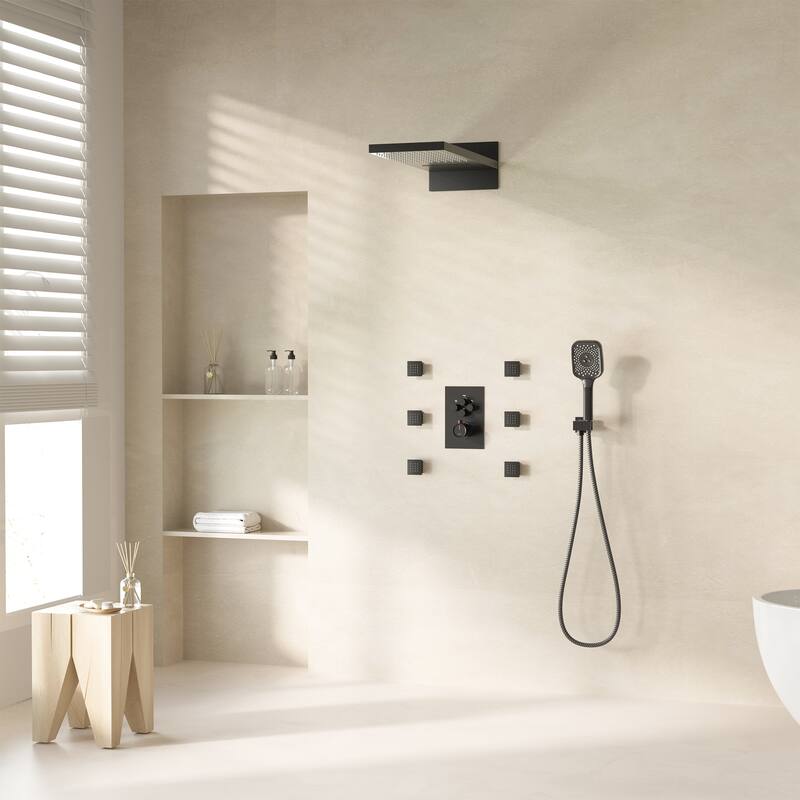 Wall Mounted 20 Inch Dual-function Rainfall Shower Head 4 Function Thermostatic Shower System