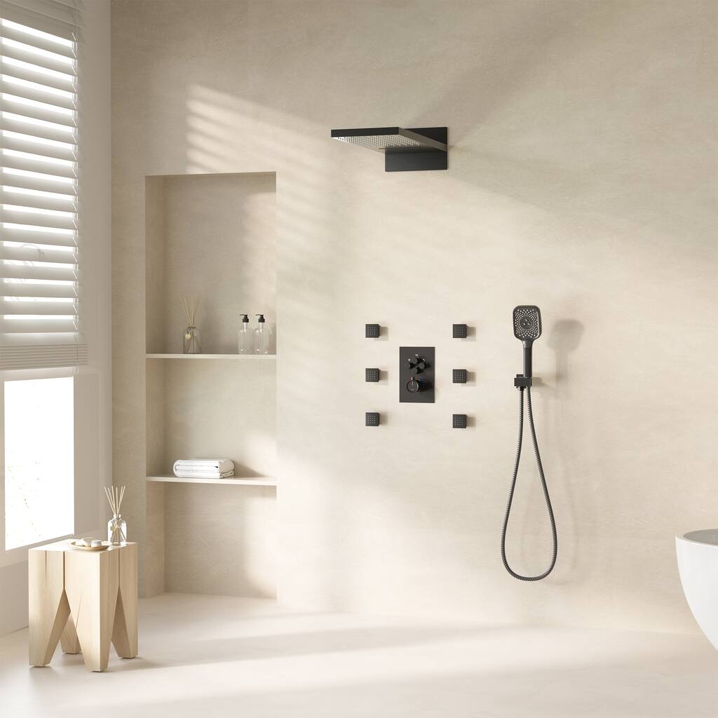 Wall Mounted 20 Inch Dual-function Rainfall Shower Head 4 Function Thermostatic Shower System