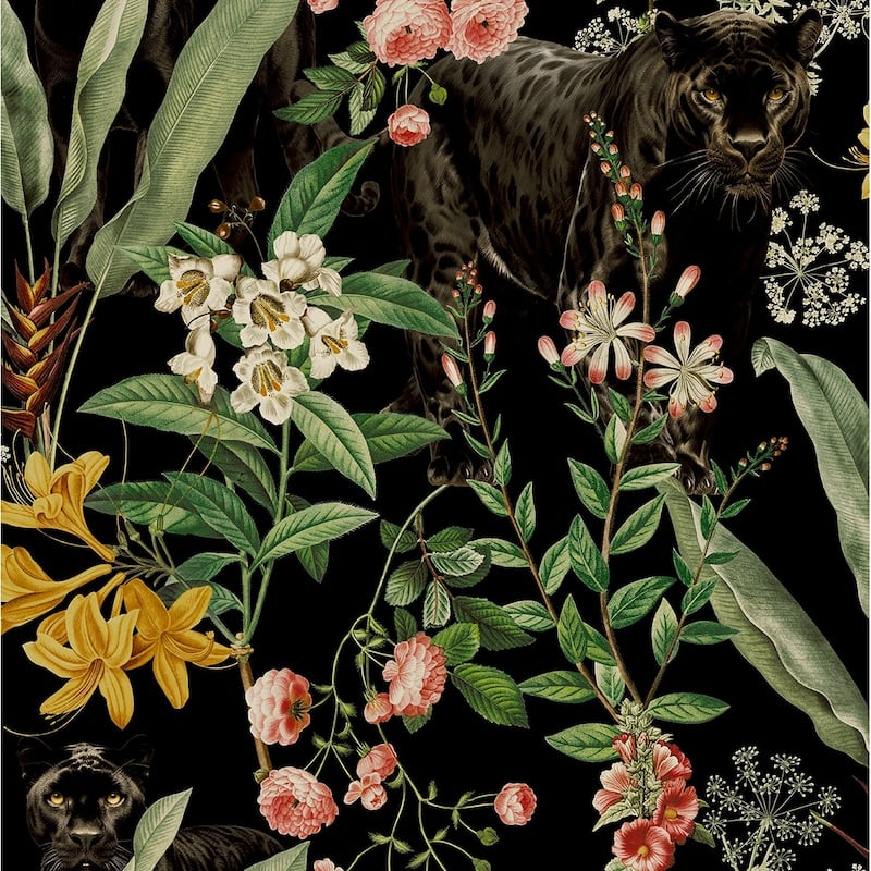 Harry & Grace Panther Jungle Peel and Stick Wallpaper - 20.5 in W x 18 ft. L - 20.5 in W x 18 ft. L - Onyx