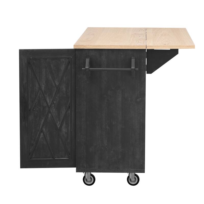 Kitchen Island with Drop Leaf and Towel Rack