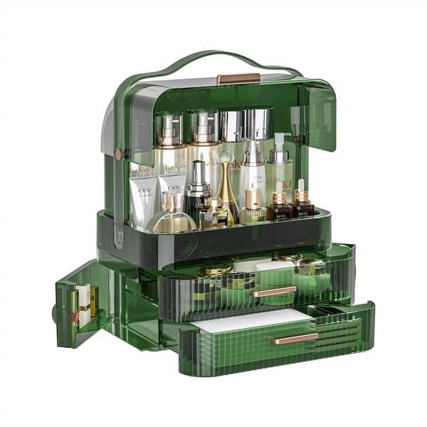 slide 2 of 33, Large Makeup Organizer Box Drawers Clear-Green