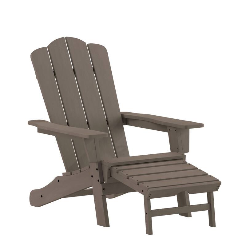 Commercial All-Weather Adirondack Chair with Pullout Ottoman & Cupholder