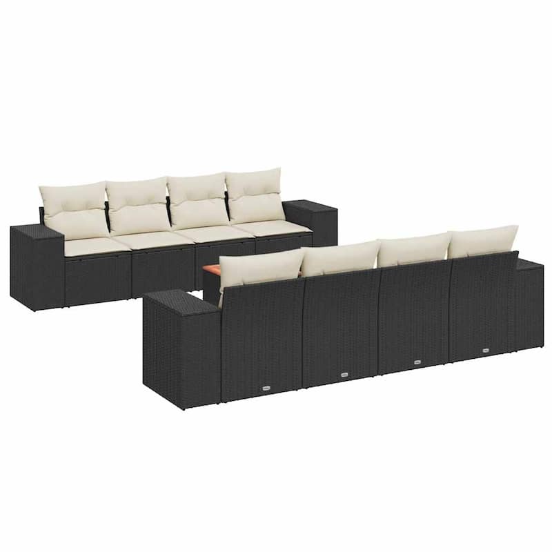 vidaXL Patio Sofa Set with Cushions Outdoor Furniture 9 Piece Poly Rattan - 21.7 x 24.4 x 27.2