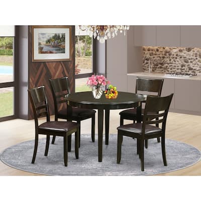 HomeStock 5-Piece Round Cappuccino Finish Solid Wood Top Dining table with 4 Chairs
