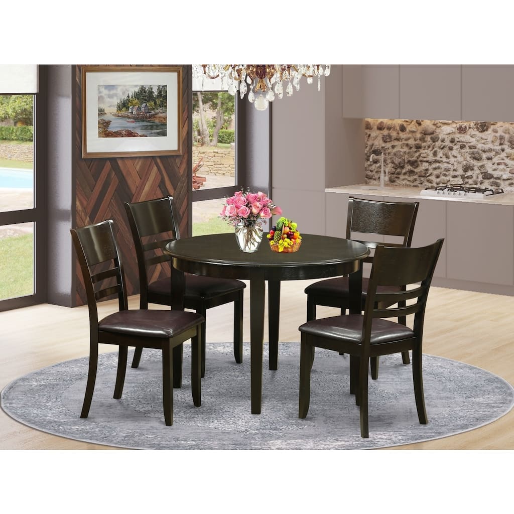HomeStock 5-Piece Round Cappuccino Finish Solid Wood Top Dining table with 4 Chairs