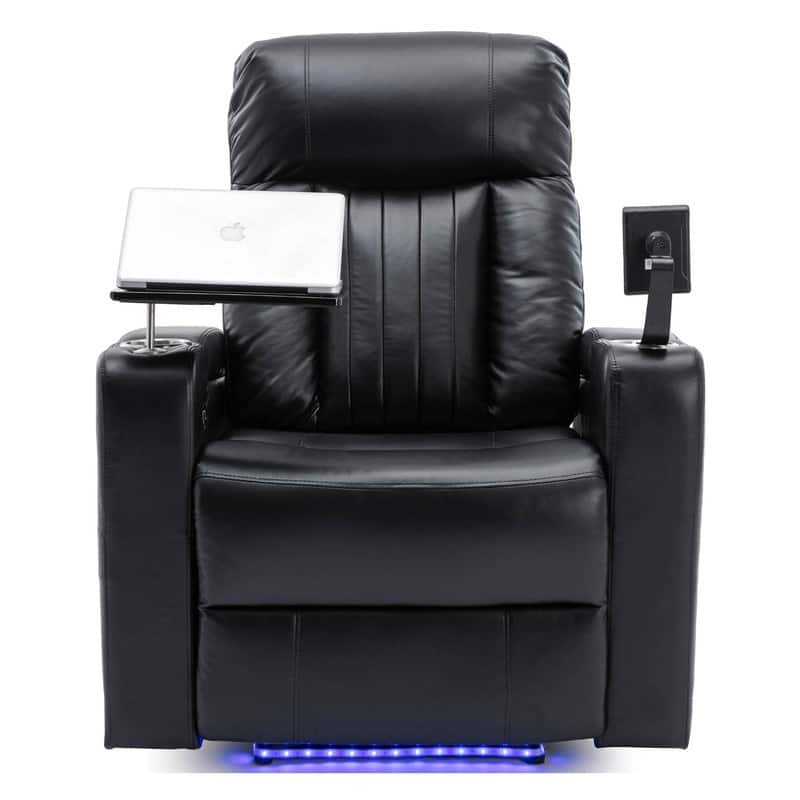 Power Motion Recliner with Hidden Arm Storage, LED Light Strip, 2 Cup Holders, 360 Swivel Tray Table and Cell Phone Holder