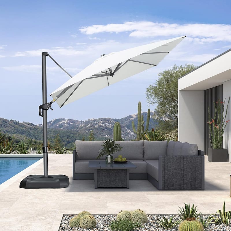 PURPLE LEAF 8 ft 360 Degree Rotation Patio Umbrella With Base - white