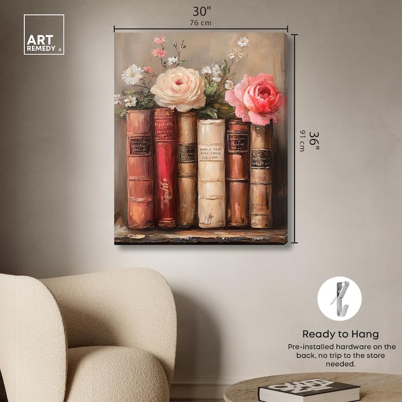 Bookshelf Bouquet III Canvas by Art Remedy, Gallery Wrapped