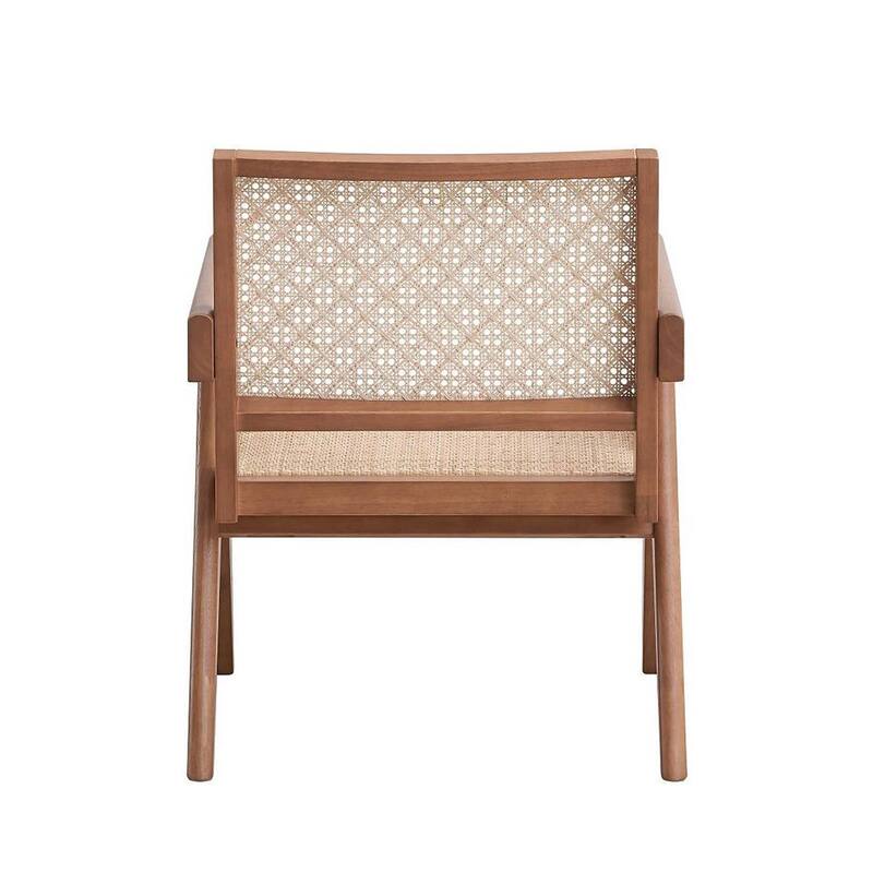 Wooden Accent Chair in Rattan and Natural Finish