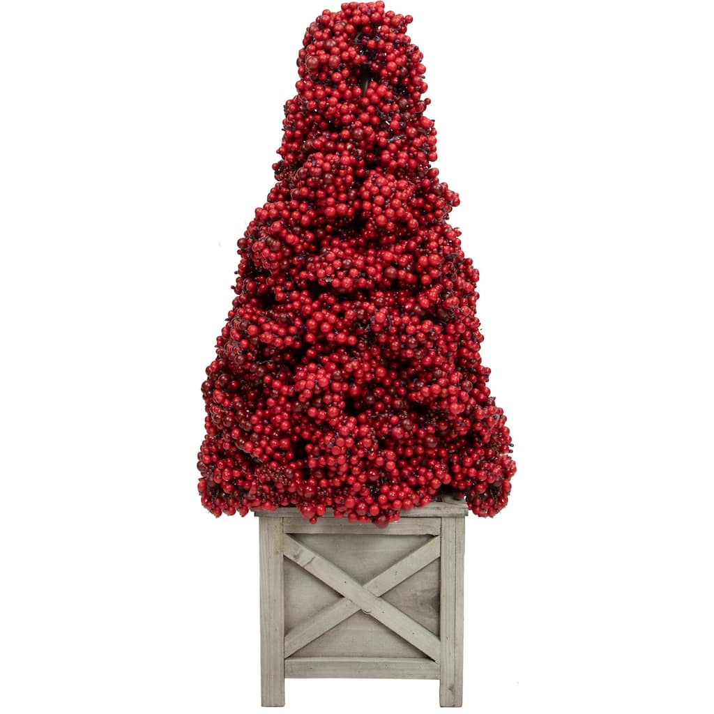 Artificial Berry Cone Potted Christmas Topiary - 24" - Red - under-3-feet