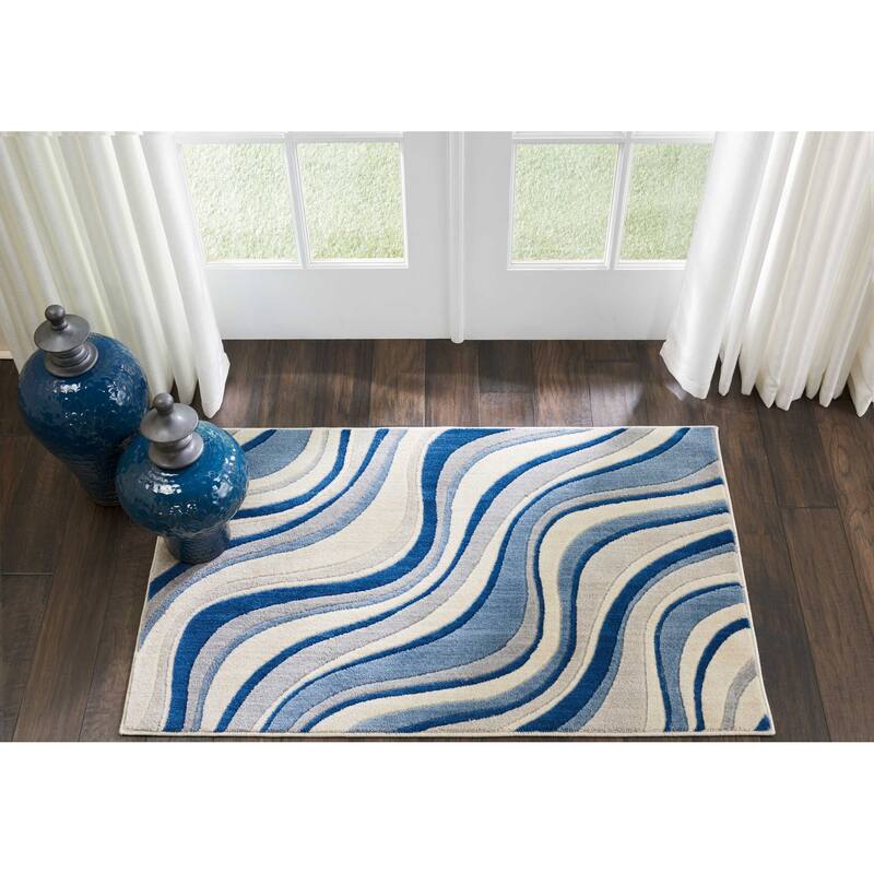Nourison Somerset Modern Transitional Wave Area Rug - 2'6" x 4' - Ivory/Blue - Runner/Rectangle