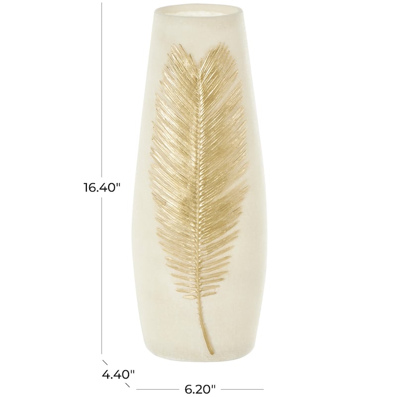 Polystone Leaf Decorative Vase with Gold Leaf Relief - Cream - Roche River Decor