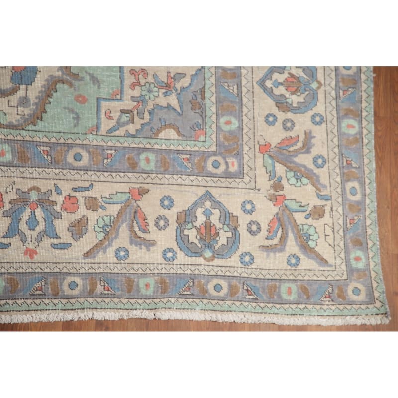 Hand Knotted Oriental 100% Wool Carpet Traditional Medallion Beige & Ivories Tabriz Area Rug - 12' 10'' X 9' 6''