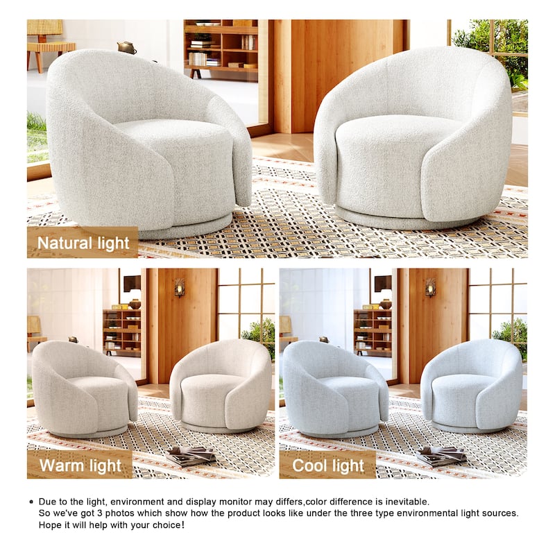 Boucle Barrel Chair Upholstered 360°Swivel Armchair Set of 2