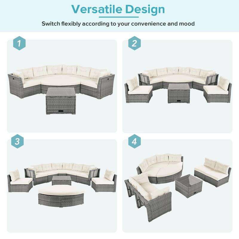Modular Sectional Daybed Rattan Frame Seating Group Conversation Sets