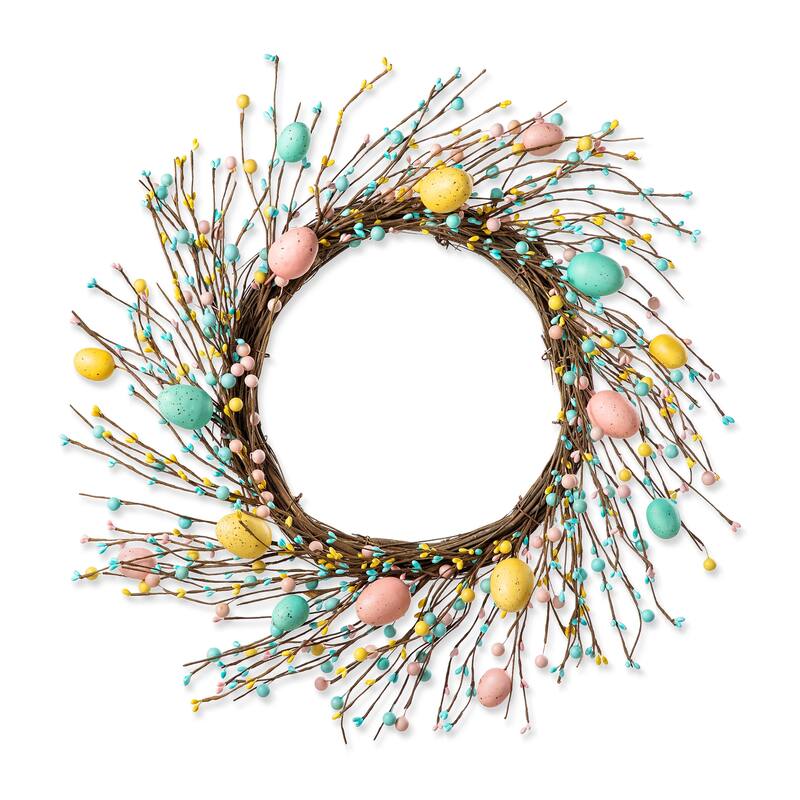 Glitzhome Easter Wreath with Eggs Lavender Bird Nest for Front Door Wall Window Holiday Decoration