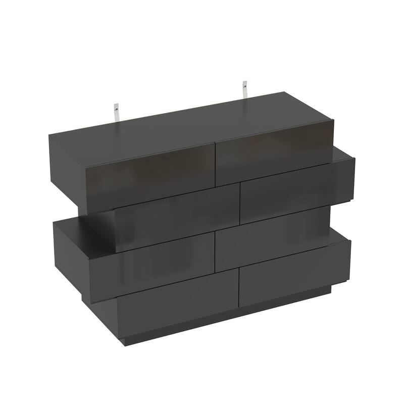 Sleek High Gloss White Eight-Drawer Dresser, Storage Unit Chest