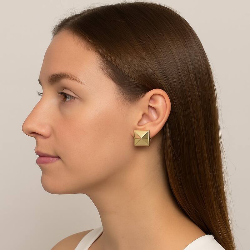 Polished Large Pyramid Stud Earrings - .75"