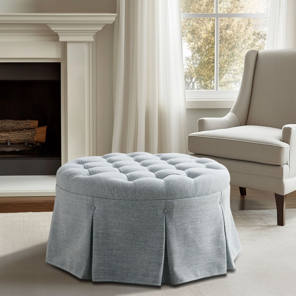 Martha Stewart Bedford Terri Skirted Tufted 32" Round Ottoman