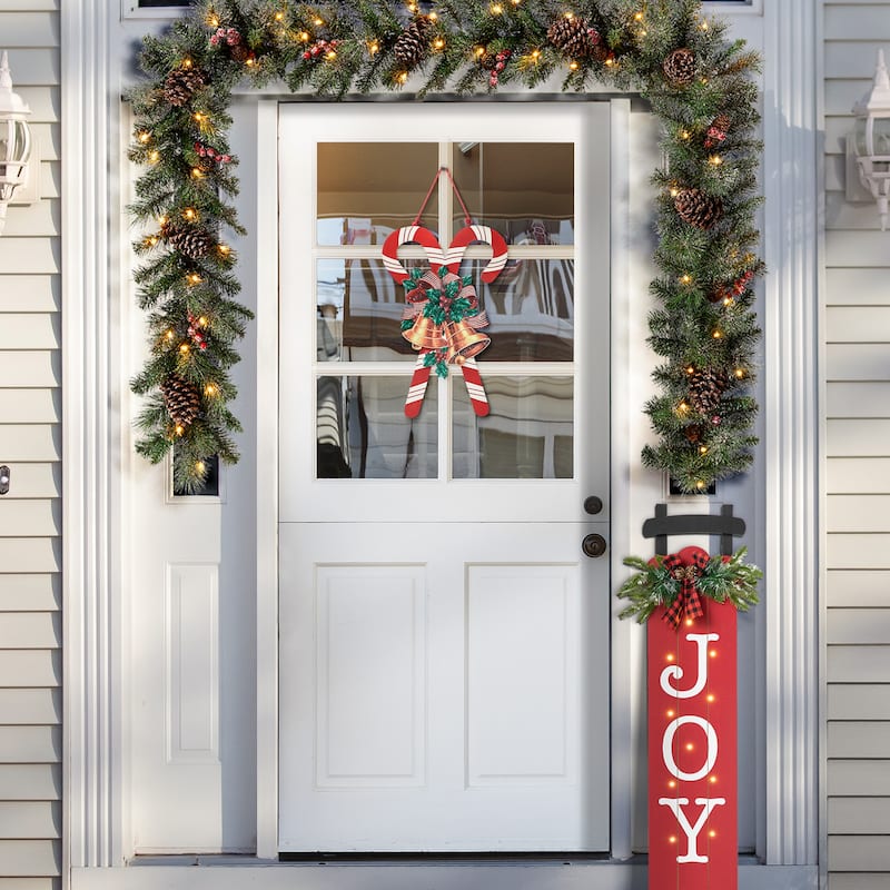 Glitzhome 20"H Wooden Christmas Candy Cane Wall Hanging Decor