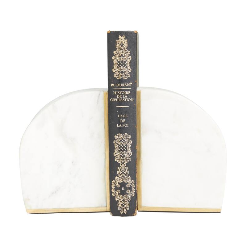 CosmoLiving by Cosmopolitan White or Black Marble Geometric Bookends with Gold Inlay (Set of 2) - PR 4"W, 6"H