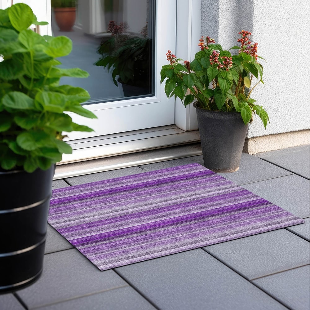 Machine Washable Indoor/ Outdoor Striped Chantille Rug