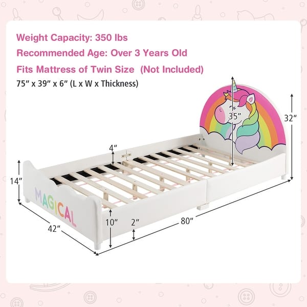 Costway Kids Upholstered Platform Bed Children Twin Size Wooden Bed