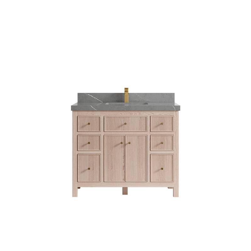 Willow Collections 42 x 22 Sonoma White Oak Wood Single Sink Bathroom Vanity with Quartz or Marble Countertop - 2"Piatra Gray - White Oak