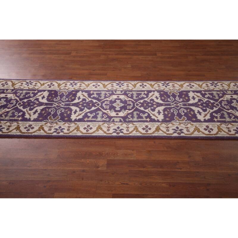 Purple Oushak Oriental Runner Rug Hand-Knotted Hallway Wool Carpet - 2'6"x 10'0"