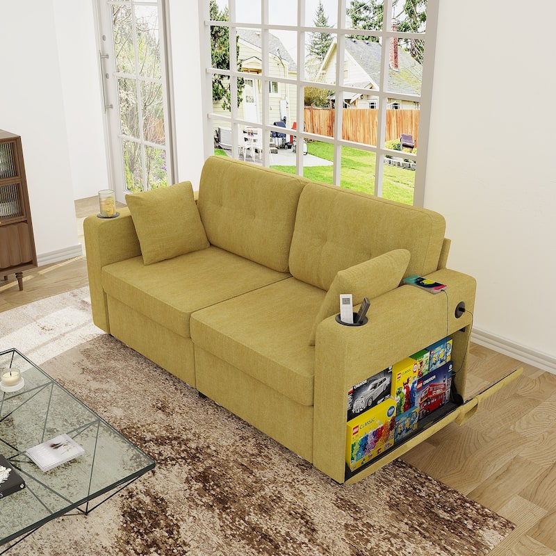 67.76" Chenille 3-Seater Sofa with USB Ports and Storage