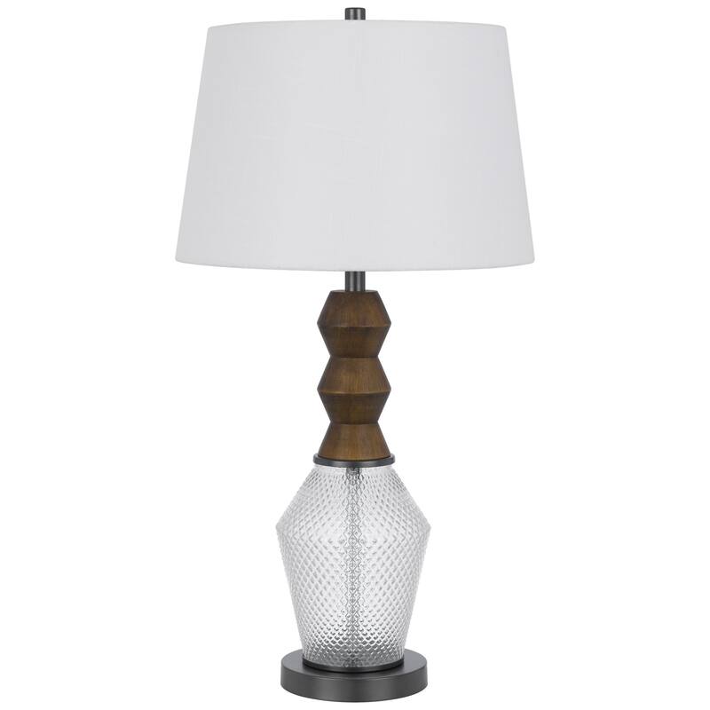 Hay 33 Inch Table Lamp, Diamond Pattern Glass Base, White Fabric Shade
