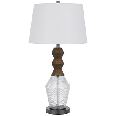 Hay 33 Inch Table Lamp, Diamond Pattern Glass Base, White Fabric Shade