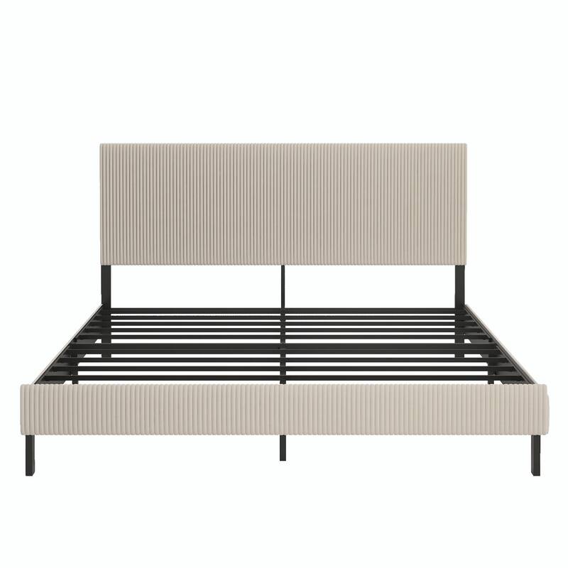 King Bed Frame with Bandaged Headboard, Stable and Easy to Assemble
