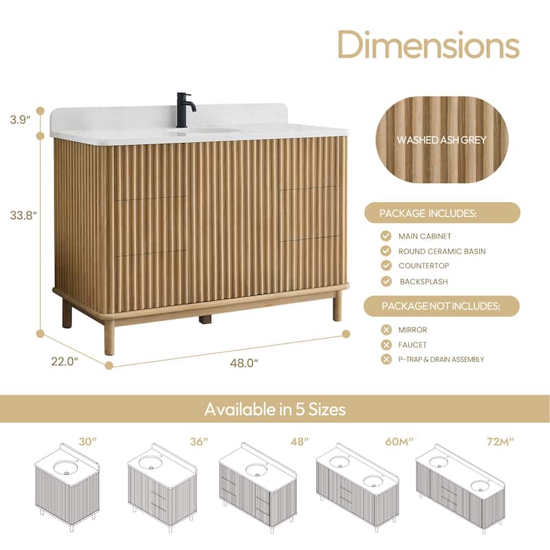 Seoul Bath Vanity with White Grain Composite Stone Top without Mirror