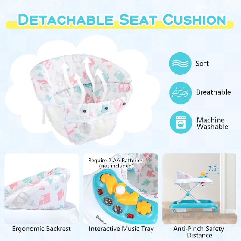 Honeyjoy Foldable Baby Walker with 3 Adjustable Heights Comfy Padded - See Details