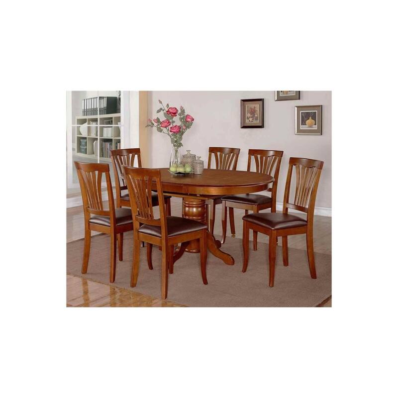 HomeStock 7-Piece Oval Buttermilk and Cherry Finish Solid Wood Top Dining Table with 6 Chairs with Lattice Back