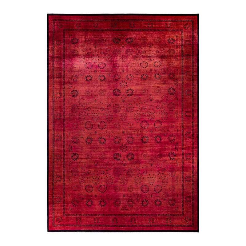 Overton Hand Knotted Wool Vintage Inspired Modern Contemporary Overdyed Pink Area Rug - 11' 3" x 16' 1"