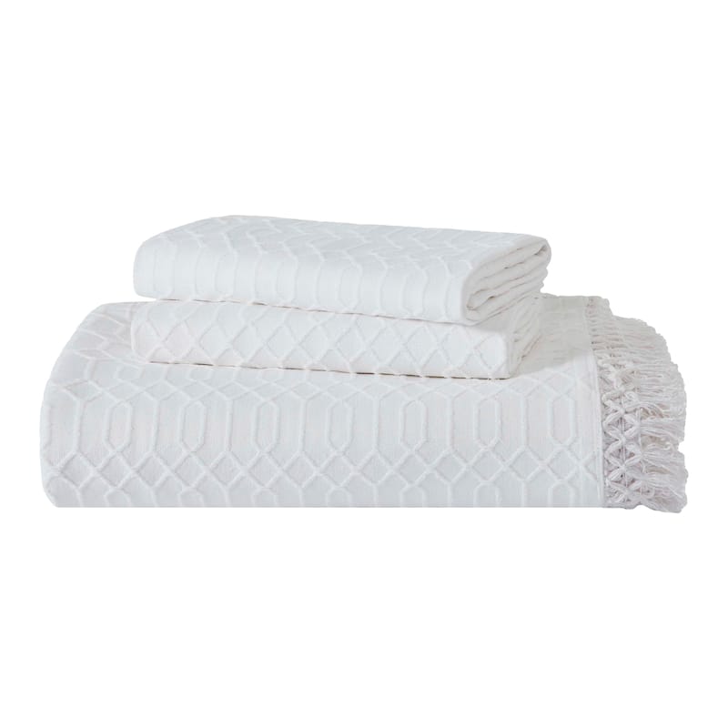 Blue Nile Mills Geometric Jacquard Cotton Blend 3-Piece Bedspread Set with Fringe