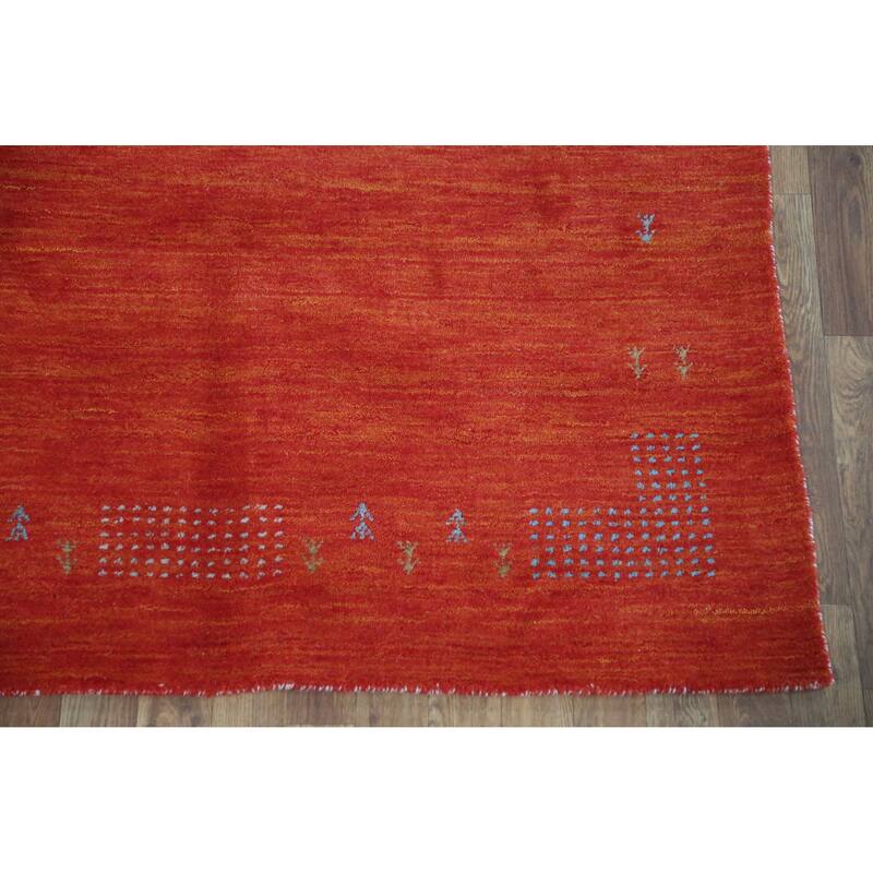 Tribal Modern Gabbeh Indian Rug Hand-Knotted Orange Wool Carpet - 4'9" x 6'5"