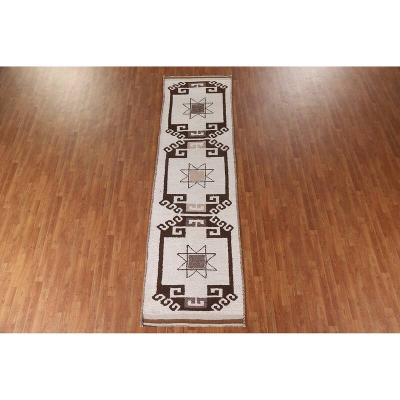 Anatolian Turkish Runner Rug Handmade Geometric Wool Carpet - 3'2"x 11'7"