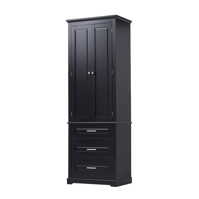 Double Door Bathroom Storage Cabinet Tall Bathroom Storage Cabinet with 3 Drawers Moisture-Resistant Cabinet