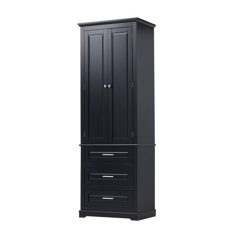 Tall Storage Cabinet with Three Drawers for Bathroom/Office, Black
