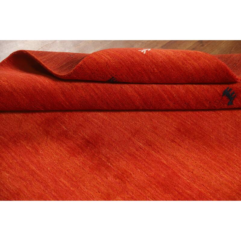 Hand Knotted Oriental 100% Wool Carpet Tribal Animal Pictorial Oranges & Rust Gabbeh Area Rug - 6' 7'' X 4' 7''