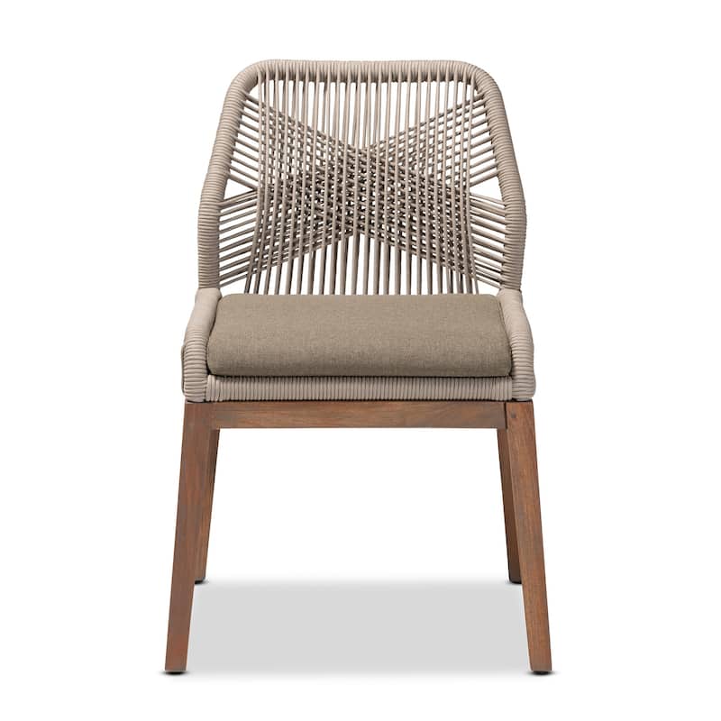 Modern Dining Chair - Grey Woven Rope Accent Chair - Mid Century Style Side Chair - Mahogany Frame
