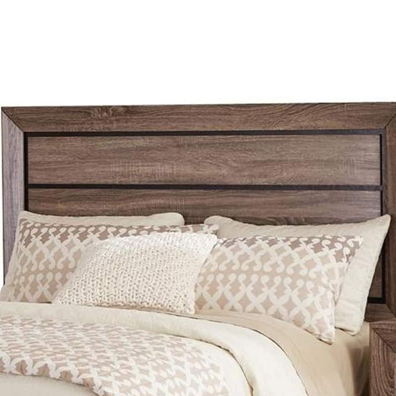 Transitional Style California King Bed with Plank Headboard, Taupe Brown