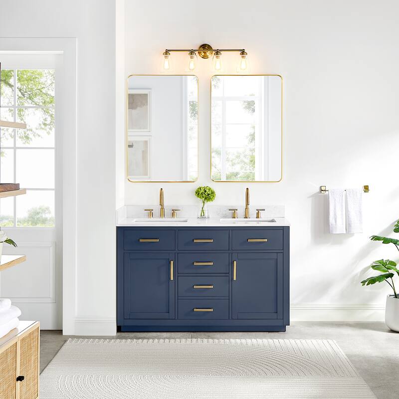 Altair Gavino Bath Vanity with Grain White Composite Stone Top and Mirror