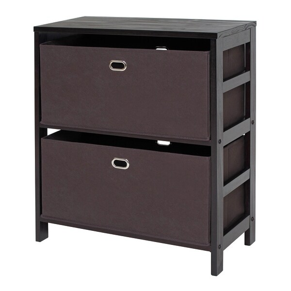 29” Espresso Brown Storage Shelf with Black Fabric Baskets - N/A