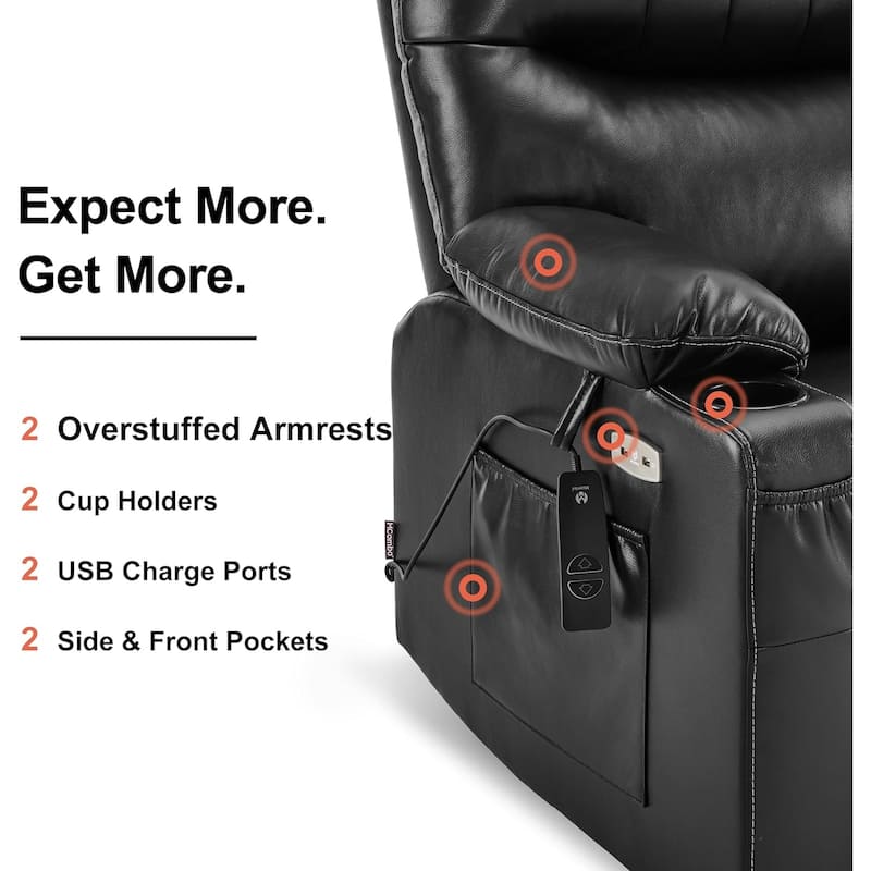MCombo Faux Leather Power Recliner, Electric Swivel Glider Rocker Recliner for Nursery with USB Ports 7785