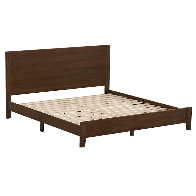 Mid-Century Modern Solid Wood Platform Bed with Headboard Queen/King/Full Size